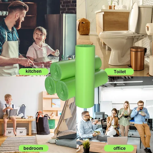 Vista 6 de TECHSHARE Bolsas de basura biodegradables de 1.2 galones, 80 unidades, bolsas de basura compostables, capacidad de 1.5 galones, color verde