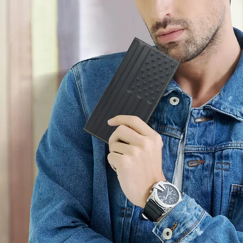 Vista 2 de Tidoneam Cartera larga para hombre con bandera de Estados Unidos, billetera de cuero plegable para hombre, regalos para hombres