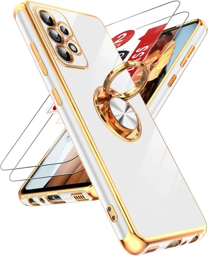 Vista 29 de LeYi Funda para teléfono Galaxy A12: con protector de pantalla de vidrio templado [paquete de 2] Soporte de anillo giratorio de 360°, soporte Rosa