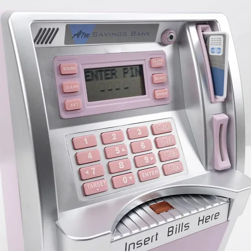 Vista 5 de LB Máquina de ahorro de cajeros automáticos mejorada 2025 para niños y adultos con tarjeta, cajero automático alcancía para dinero real