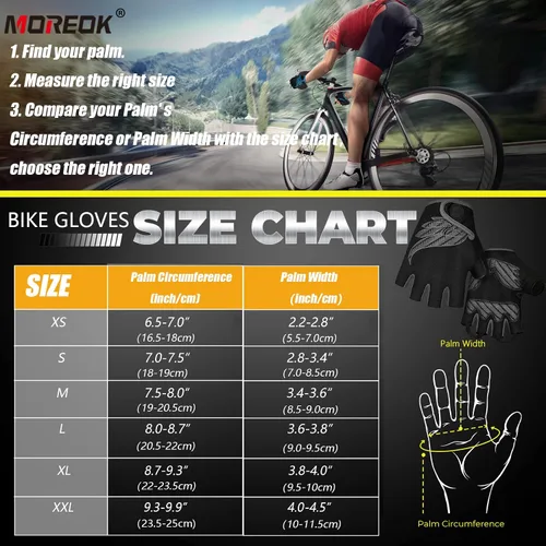 Vista 7 de MOREOK - Guantes para bicicleta de montaña (MTB) y ciclismo de descenso (DH), para hombres, de medio dedo, con almohadilla de gel que absorbe