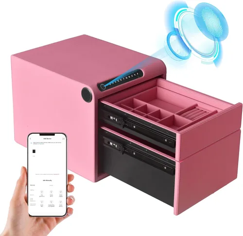 Vista 14 de Caja fuerte para joyas con cajones, biométrico de huellas dactilares, caja fuerte deslizante para pistolas, caja fuerte para almacenamiento de joyas