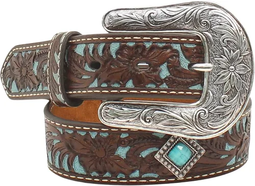 Vista 9 de ARIAT Cinturón floral juvenil con incrustaciones pintadas Marrón/Turquesa