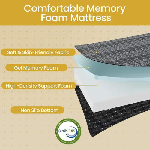 Vista 3 de Colchón triple plegable tamaño matrimonial – Colchón plegable de espuma viscoelástica de doble capa de 6 pulgadas, sofá cama portátil con funda