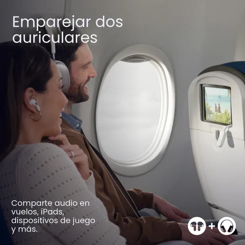 Vista 4 de AirFly Pro 2 Deluxe - Adaptador Bluetooth para avión, conecta 2 AirPods o auriculares inalámbricos - Transmisor/receptor Bluetooth AUX de 3.5mm