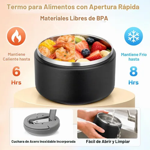 Vista 3 de Lonchera Bento con termo de sopa de 8 onzas, a prueba de fugas, 4 compartimentos, para niños, con taza de salsa y bolsa de hielo, tarro de comida