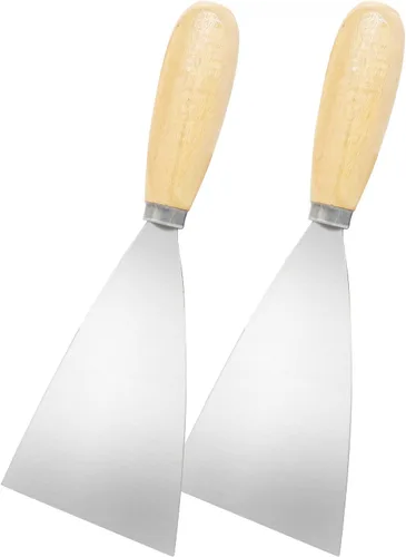 Vista 7 de Cuchillo de masilla, 2 raspadores de metal de 1 pulgada, cuchillos de mango de madera para paneles de yeso, calcomanías, papel de pared, parches