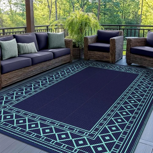 Vista 33 de GENIMO Alfombra de Exterior 5'x8' Impermeable para Patio, Alfombra de Paja de Plástico Reversible para Exteriores, Alfombras de Camping para Negro