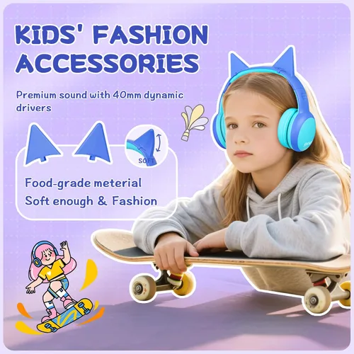 Vista 4 de Auriculares Bluetooth para Niños, Auriculares Over-Ear para Niños Pequeños con Micrófono, Volumen Limitado 85dB/94dB, 68H de Reproducción, Bluetooth