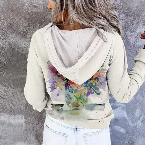 Vista 3 de Shusuen Sudaderas con capucha con estampado casual para mujer, sudaderas de manga larga con cordón, ropa de otoño con bolsillo