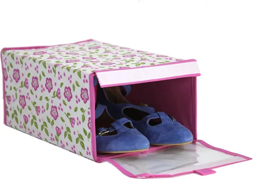 Vista 2 de Juego de 4 cajas de zapatos XL con ventana transparente (floral rosa)