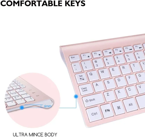 Vista 2 de Cimetech - Juego de teclado y mouse inalámbricos compacto de tamaño completo 2.4G, diseño ultradelgado y elegante para Windows, computadora, Rosa
