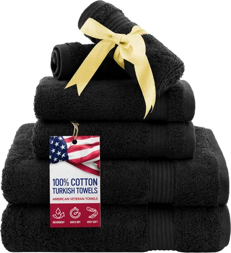 Vista 78 de Juego de toallas American Veteran Towel, de lujo, 6 piezas de algodón 100 % turco para máxima suavidad y absorción, para hotel y spa