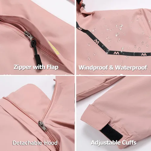 Vista 7 de GIISAM Chaqueta impermeable para mujer, ligera, resistente al viento, con cremallera completa, rompevientos con capucha
