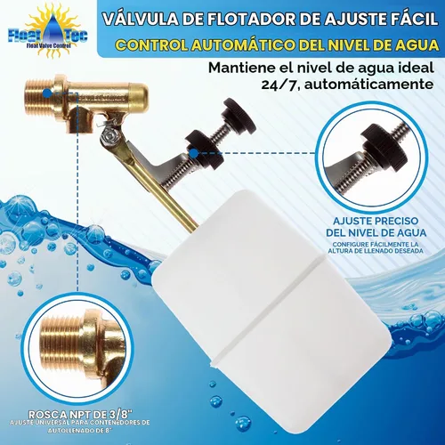 Vista 3 de Float Tec EZ - Válvula de flotador de repuesto de latón de 3/8 pulgadas, rosca macho NPT con brazo de 3 pulgadas para llenado automático, piscinas
