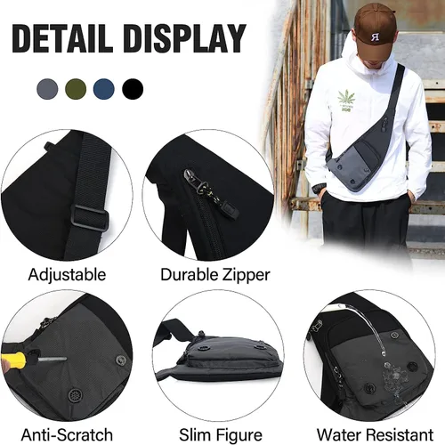 Vista 6 de Peicees Bolso bandolera impermeable para hombre, mochila delgada para hombre, bolso de hombro pequeño para viajes, senderismo