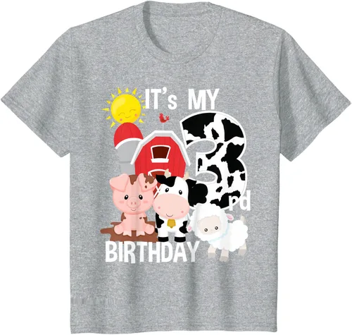 Vista 42 de Camiseta con diseño de animales de granja con texto en inglés "It's My 3rd Birthday" Negro