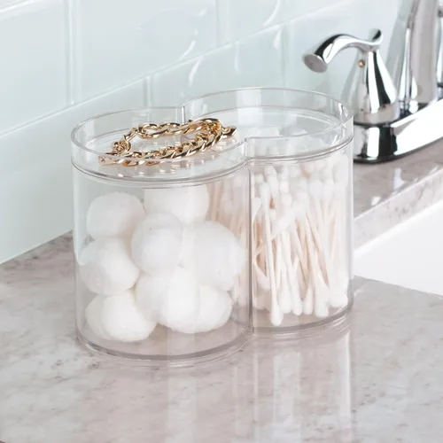 Vista 4 de Organizador de baño InterDesign con varios niveles y diseño transparente; mide 12 pulgadas y es adecuado para cosméticos, maquillaje, vitaminas