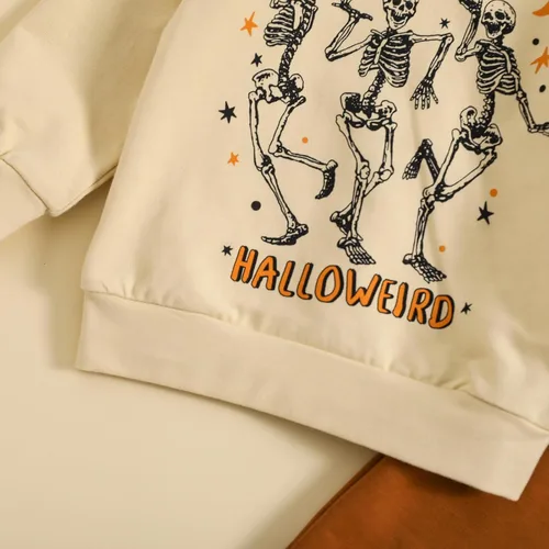 Vista 3 de Conjunto de 2 piezas de sudadera de calabaza de manga larga para bebé niño y niña, ropa de otoño e invierno
