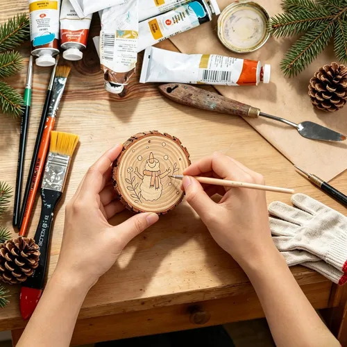 Vista 6 de Rebanadas de madera natural TICIOSH Craft Kit de madera sin terminar, preperforadas con agujero, círculos de madera para manualidades, decoración