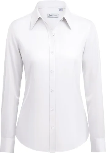 Vista 19 de siliteelon Camisas con botones para mujer: camisa de vestir de manga larga sin arrugas, ajuste clásico, con cuello, color sólido, formal