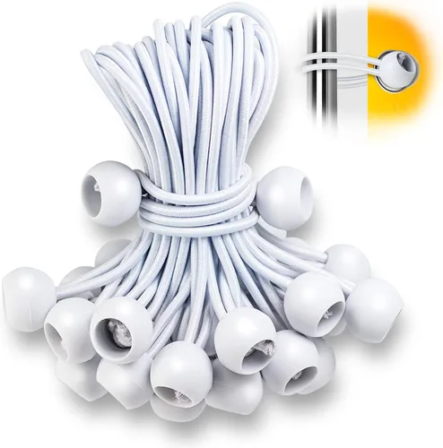 Vista 8 de Cuerdas elásticas de bola de 4 pulgadas, 50 unidades, de lona blanca, resistentes para camping, refugio, carga, pantalla de proyector, postes