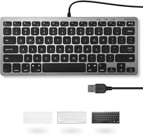 Vista 8 de Macally Pequeño teclado con cable para Mac y Windows - 78 teclas de interruptor de tijera compatible con el teclado Apple - Mini teclado USB que