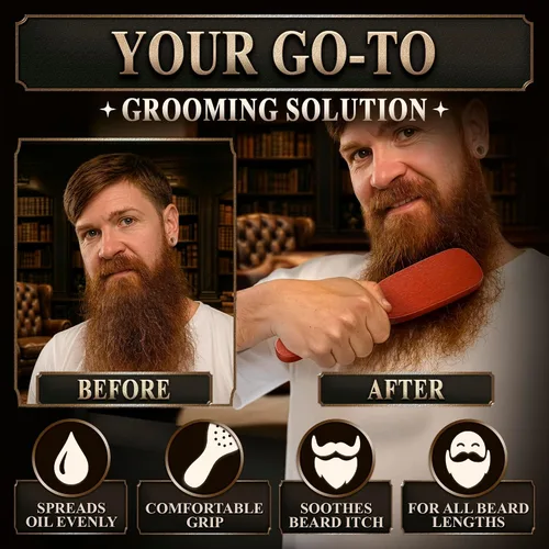 Vista 4 de Cepillo de barba para hombre con mango – Cepillo de barba de cerdas de jabalí suave para hombres, diseño de madera de 9 pulgadas para barbas