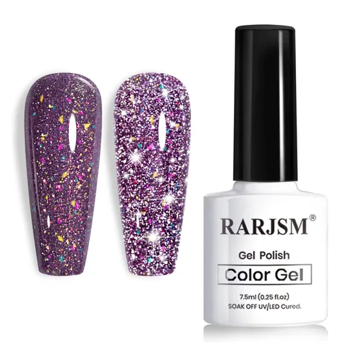 Vista 13 de RARJSM Esmalte de uñas de gel con purpurina roja reflectante holográfica, destellos de arco iris, diamantes brillantes, LED, UV, secado con lámpara