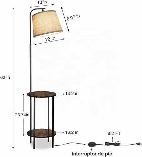 Vista 7 de DEWENWILS Lámpara de pie con mesa adjunta, mesita de noche estrecha de estilo granja, mesa auxiliar lateral de madera, lámpara de lectura ajustable