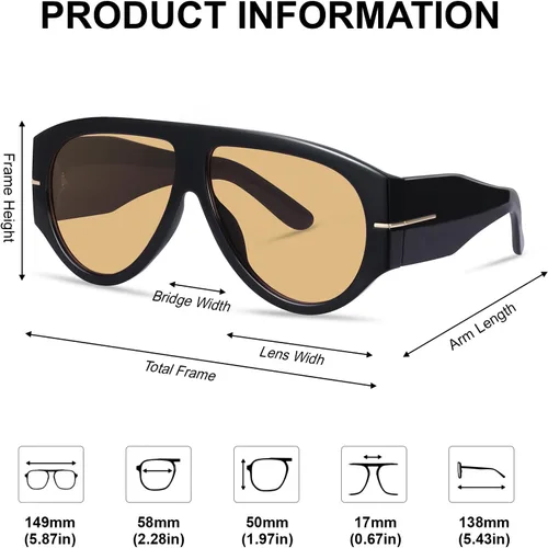 Vista 6 de Gafas de sol aviador retro de gran tamaño para mujeres y hombres, tendencia de los años 70, gruesas, clásicas, estilo vintage, gafas de sol