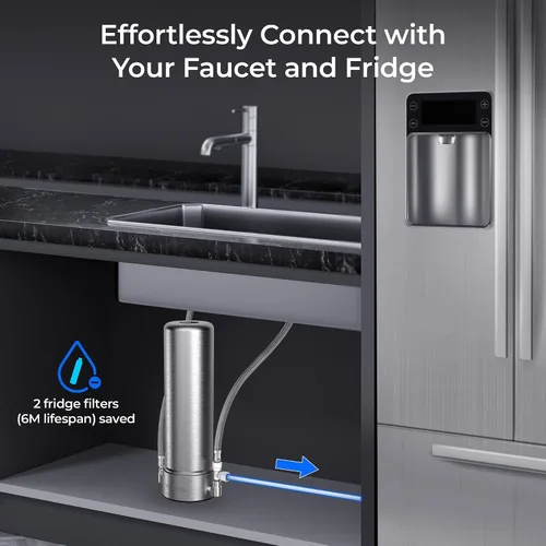 Vista 2 de Waterdrop AP13 Filtro de agua debajo del fregadero y filtro de agua para refrigerador 2-en-1, Sistema de filtro de agua en línea para refrigerador