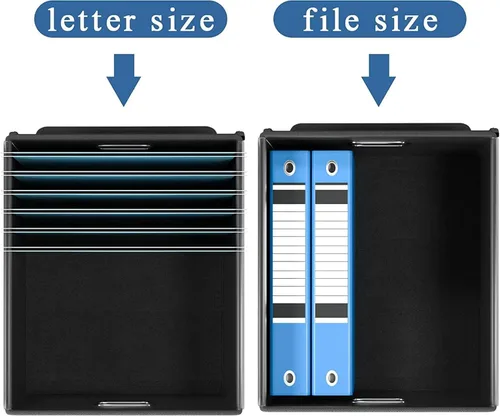 Vista 3 de Caja organizadora de archivos Huolewa con tapa, caja organizadora de carpetas de archivos colgantes de cuero sintético plegable con deslizadores