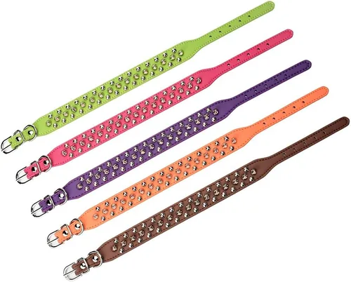 Vista 14 de Collar ajustable de piel sintética con remaches de clavos para gatos, cachorros y perros.