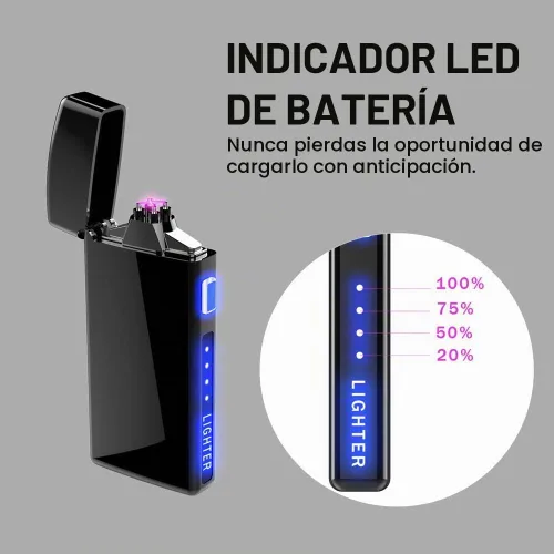Vista 3 de Encendedor de plasma de doble arco con indicador de batería LED y caja, recargable, resistente al viento, encendedores eléctricos sin llama