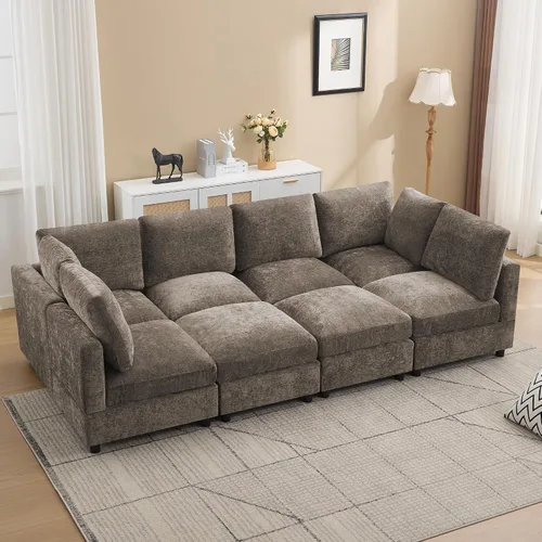 Vista 23 de 63" sofá seccional modular de Loveseat con otomana movible para sala de Beige