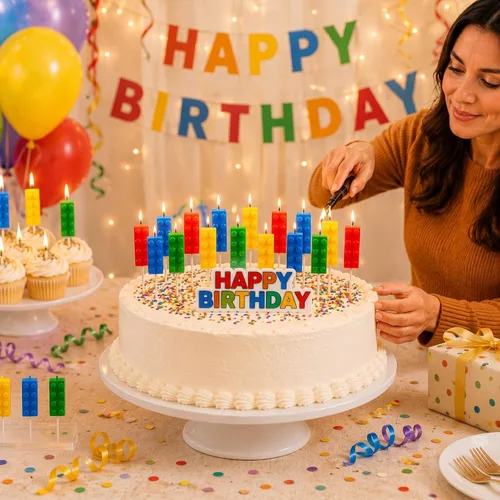 Vista 3 de BBTO - 16 velas de bloques de construcción para tartas de cumpleaños