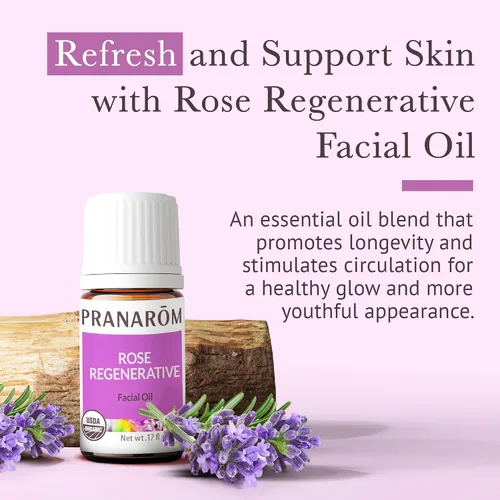 Vista 2 de Pranarom - Mezcla de aceites esenciales faciales regenerativos de rosas (0.2 onzas líquidas) - Lavanda, semillas de rosa mosqueta, incienso y limón