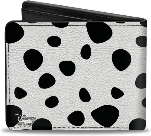 Vista 2 de Buckle-Down Billetera de Disney para hombre, plegable, de Vil crema con manchas de piel color rojo y negro, cuero vegano, 101 Dálmatas Cruella, 4.0