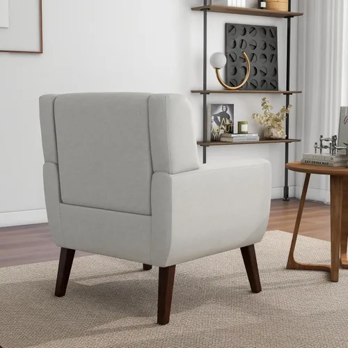 Vista 7 de Accent Chair Set of 1, Comfy Reading Armchair, Beige Linen Blend, Tufted Button Backrest, Solid Wood Frame, Upholstered Club Single Sofa Chairs