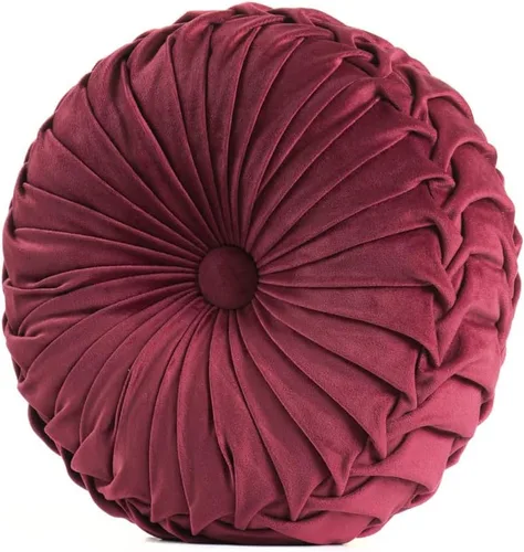 Vista 18 de MOJUN Almohada redonda de terciopelo de 13.7 pulgadas, plisada redonda, rellena, cojín decorativo para el hogar, para sofá, silla, cama, suelo