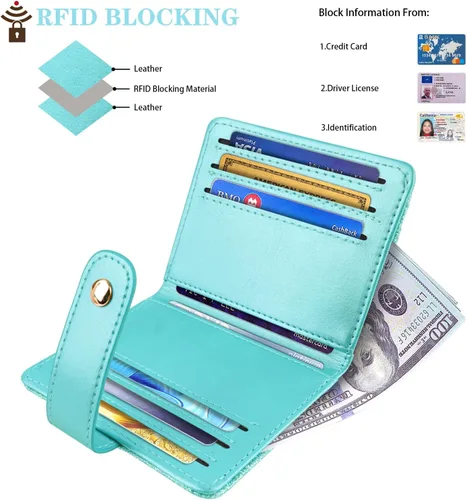 Vista 3 de Simikol Billeteras pequeñas para mujer Slim Minimalistfor Bifold Credit Card Holder para bolsillo o monedero, Glitter Tiffany