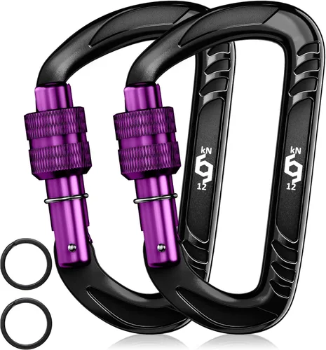Vista 18 de Rhino Produxs 12kN (2697 lbs) Heavy Duty Carabiner Clips Autolocking Negro