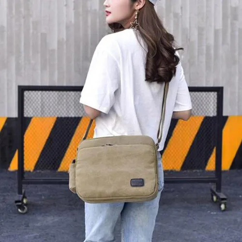 Vista 6 de Bolsa de mensajero de lona casual para viajes al aire libre deportes bolsa de mensajero de lona vintage para hombres y mujeres