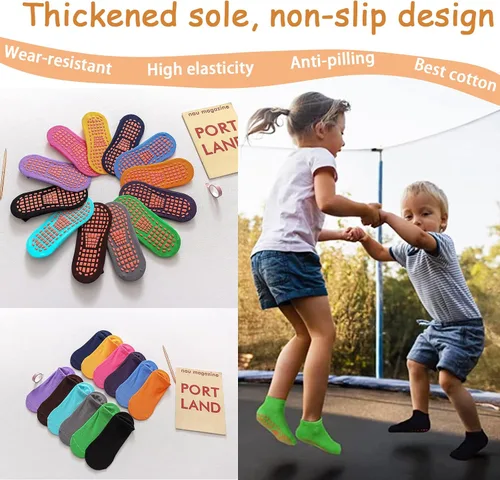 Vista 5 de 12 pares de calcetines de trampolín – Puños antideslizantes para niños con protección antideslizante para el tobillo para niños y niñas