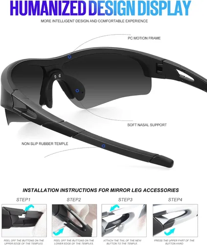 Vista 4 de KALIYADI Gafas de sol deportivas para hombres, gafas de sol polarizadas para hombres, mujeres, jóvenes, béisbol, softbol con protección UV