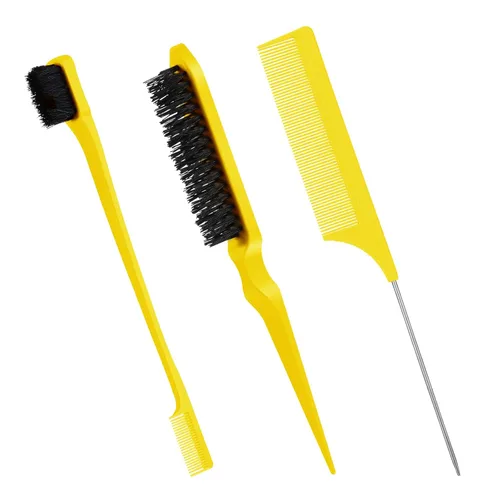 Vista 15 de Geiserailie Juego de 3 cepillos para cabello peinado hacia atrás, cepillo de cerdas, control de bordes, peine para desenredar para cabello negro