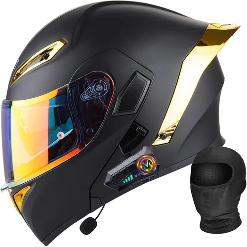 Vista 13 de Casco Bluetooth Moto DOT Aprobado Casco Abatible, Casco Integrado De Moto, Cascos Abatible con Doble Visera, Ventilación Forro, para La Respuesta