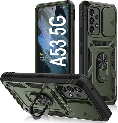 Vista 125 de PASNEW Funda militar para iPhone 13 Pro Max, cubierta de cámara deslizante y soporte de anillo de metal de 360°, carcasa rígida multicapa resistente