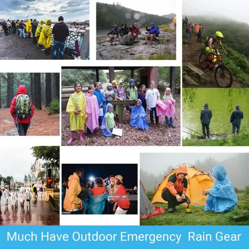 Vista 6 de 4 Pack Rain Ponchos for Adult,Reusable Raincoat Rain Jacket Rainwear Women Girls,Camping,Hiking,Travel Rain Gear